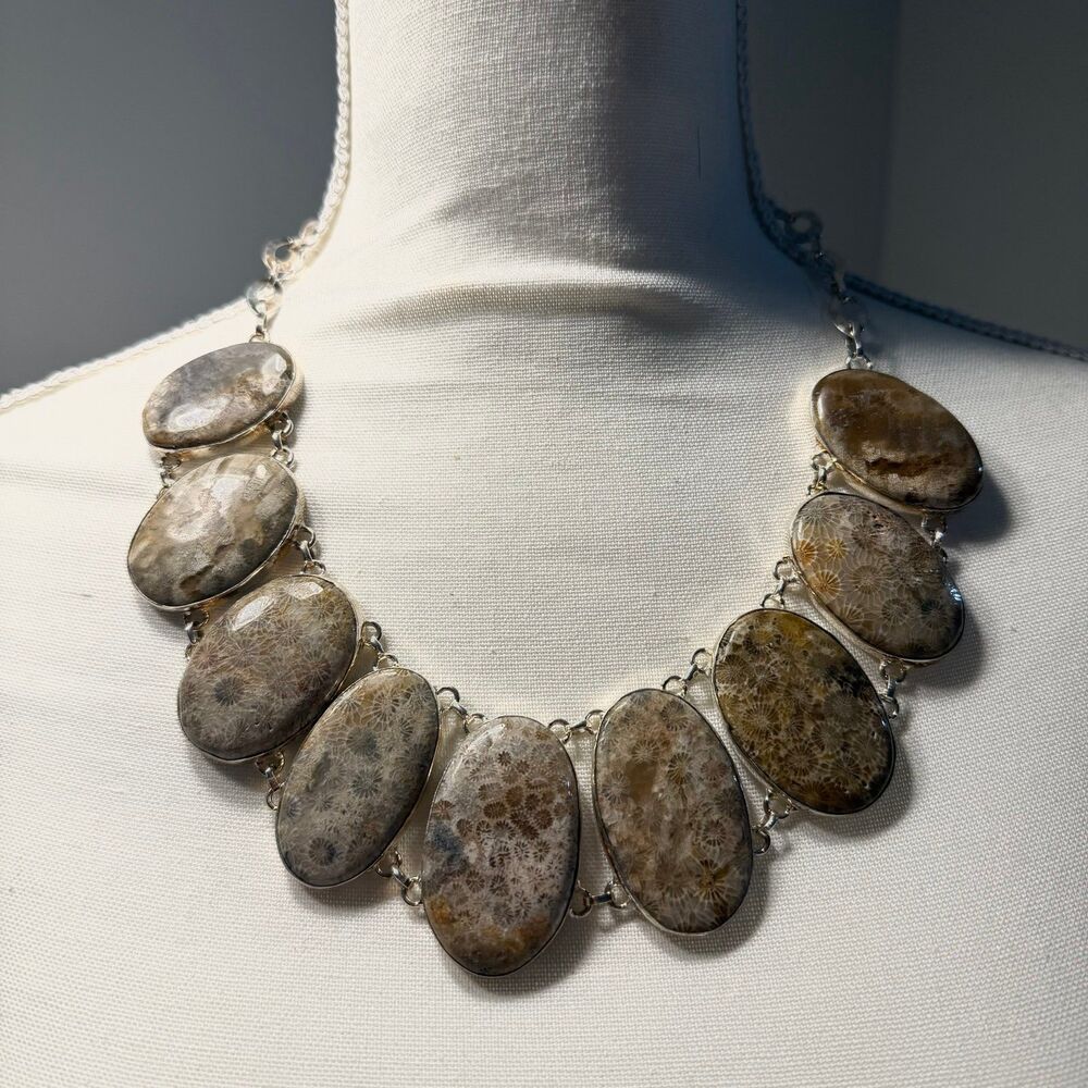 Turritella Agate Necklace: Handmade Sterling Silver Pendant, Adjustable Chain